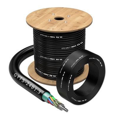 ซื้อ Black G72B1.3 G652D 36B1.3 PE Outdoor Armored Fiber Optic Cable For Overhead Pipeline การผลิตออนไลน์