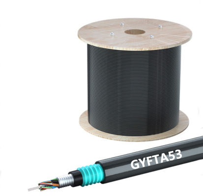 ซื้อ GYFTA53 สายไฟฟ้าไฟเบอร์ออปติกแบบเกราะภายนอก พร้อมบรรจุกล่องกลองไม้ บริการ OEM ODM และการปั่นฟิวชั่นความเร็วสูงความสูญเสียต่ํา การผลิตออนไลน์